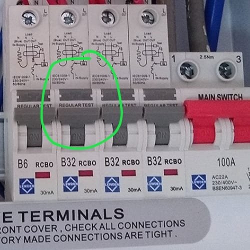 RCBO with Test Button