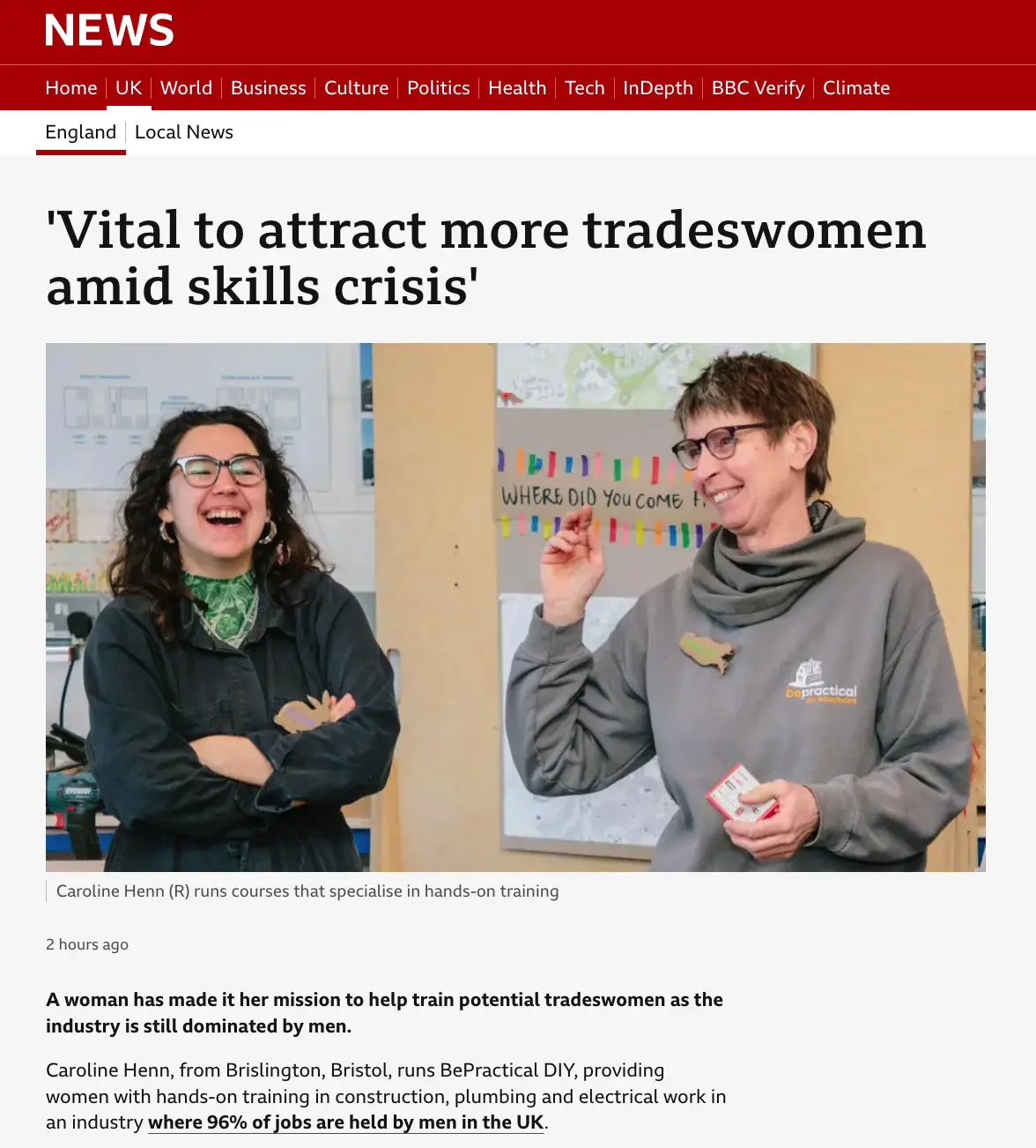 BBC Link to bePractical DIY bePractical DIY interviewed by the BBC about getting more women into the Trades